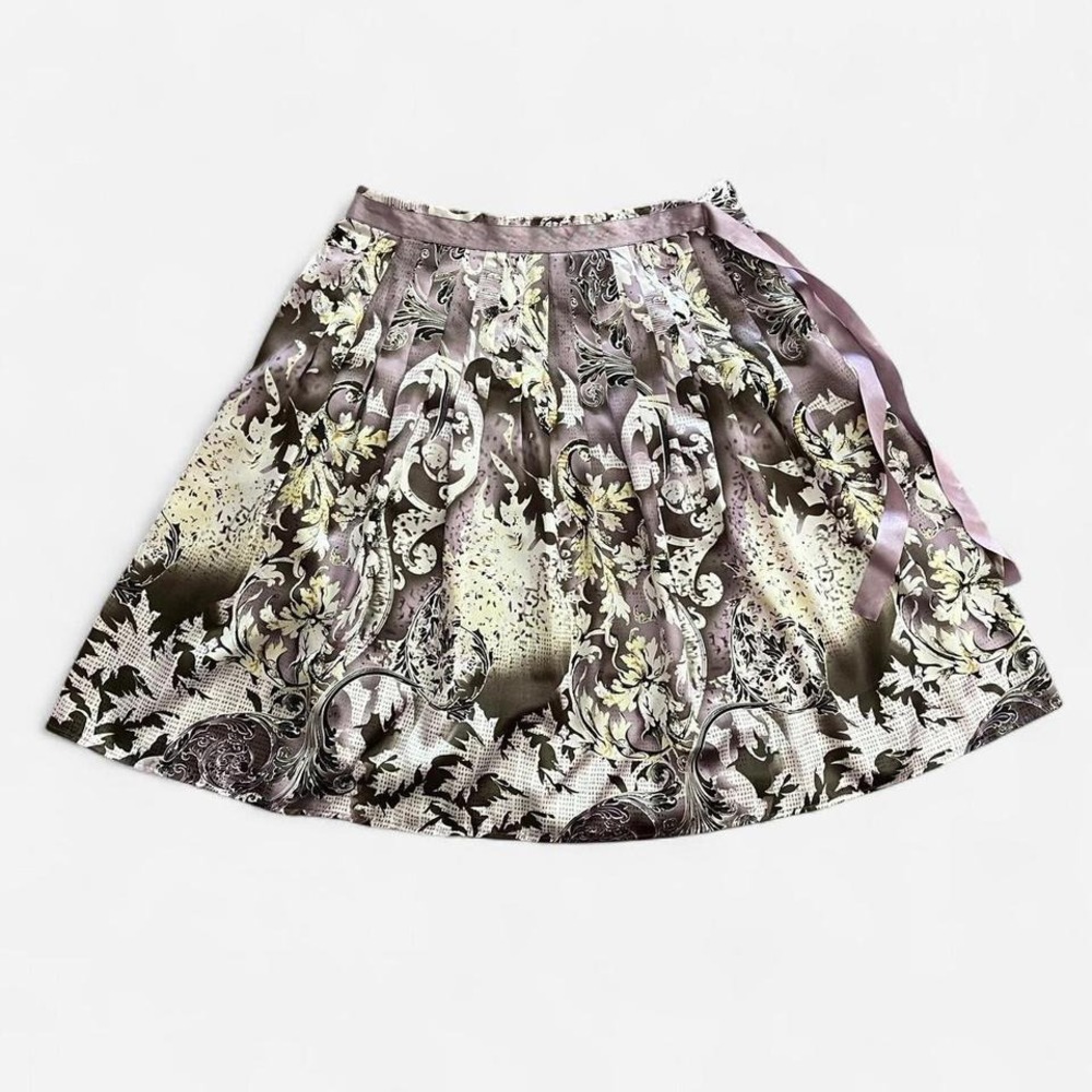 Worthington Womens Size 10 Purple Floral Pleated A-Line Skirt Satin Ribbon Trim